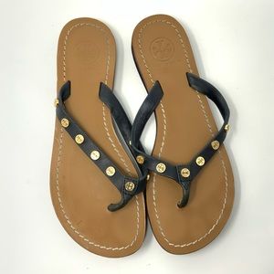 Tory Burch Ricki Logo-Stud leather Sandals NAVY 7